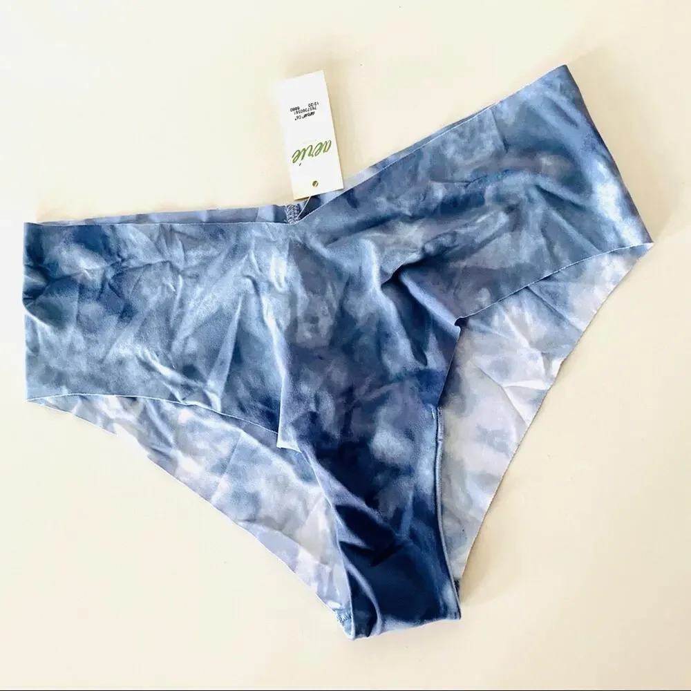 NEW AERIE AEO Blue Navy White Tie Dye Cheeky No Show Panties Undies Small NWT S